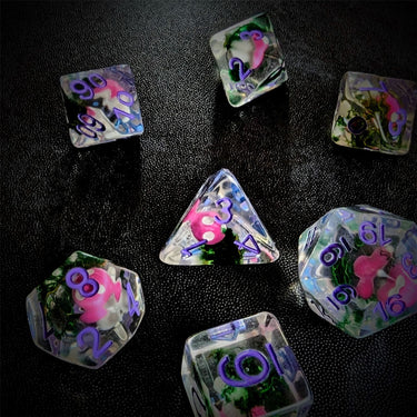 Pink Mushroom in Clear Resin - 7pcs RPG Full Dice Set